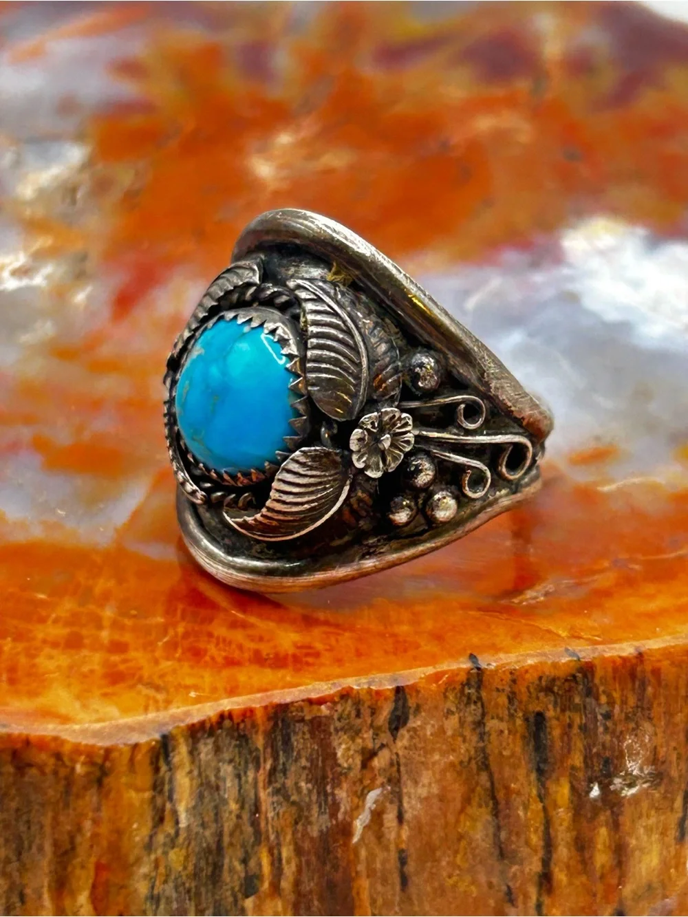 Mens Southwest Sterling Silver Turquoise Ring - Size 9.5